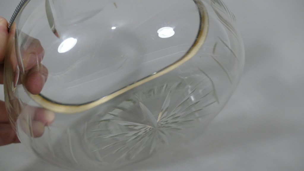 Salad Bowl Or Vegetable Cut Crystal And Sterling Silver, Early Twentieth Time-photo-1