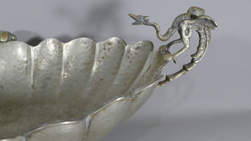 Centerpiece Or Cup With Dragons, Silver Metal Middle Twentieth-photo-1