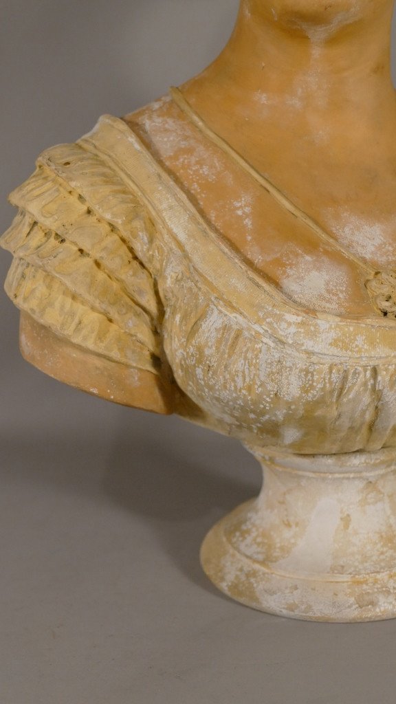 Terracotta Bust Of A Woman In Wonder, Directory, Late XVIII-photo-3