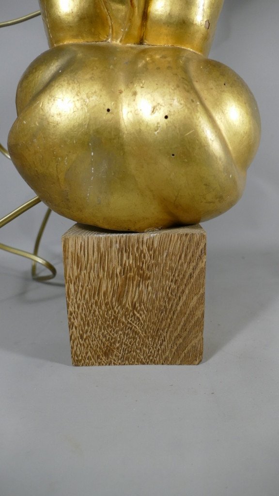 Large Angelot Lamp In Golden Wood, XIXth Century-photo-8