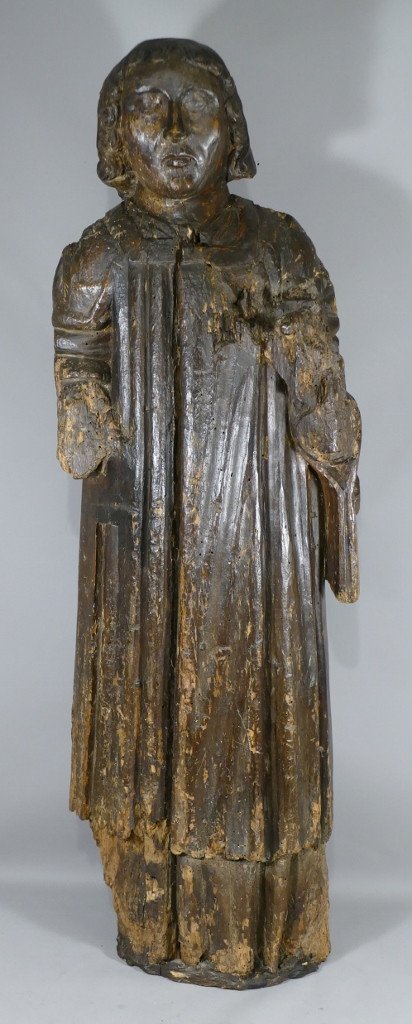 XVth Century Sculpture, Saint In Carved Oak Wood