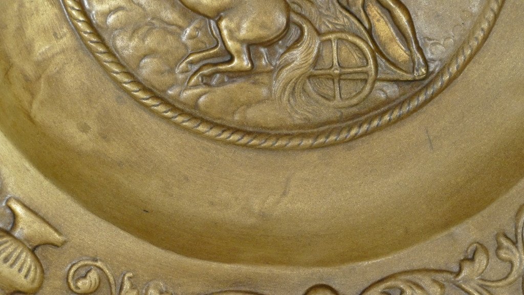 Apollo On His Char, Very Large Decorative Brass Dish, XIXth Time-photo-3