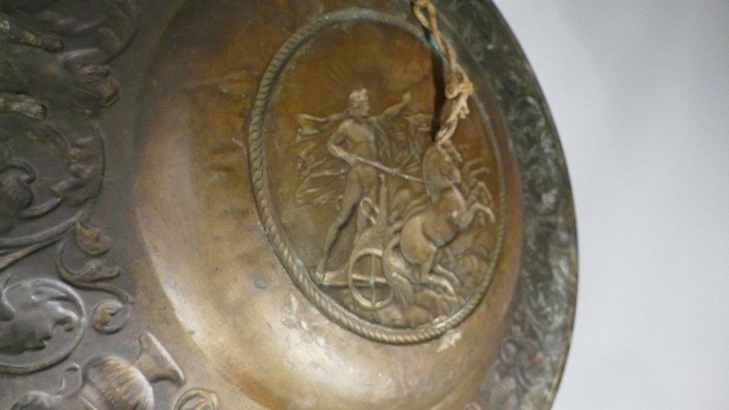 Apollo On His Char, Very Large Decorative Brass Dish, XIXth Time-photo-6