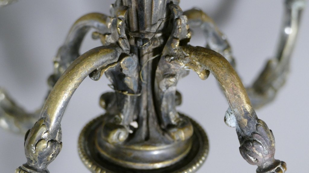 H Voisenet, Grande Paire De Chandeliers Candélabres Louis XVI En Bronze Argenté, époque XIX ème-photo-1
