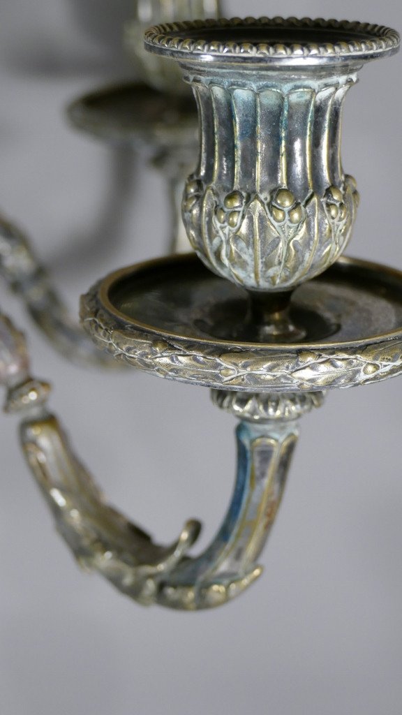 H Voisenet, Large Pair Of Louis XVI Candelabra Candlesticks In Silver Bronze, XIXth Time-photo-3