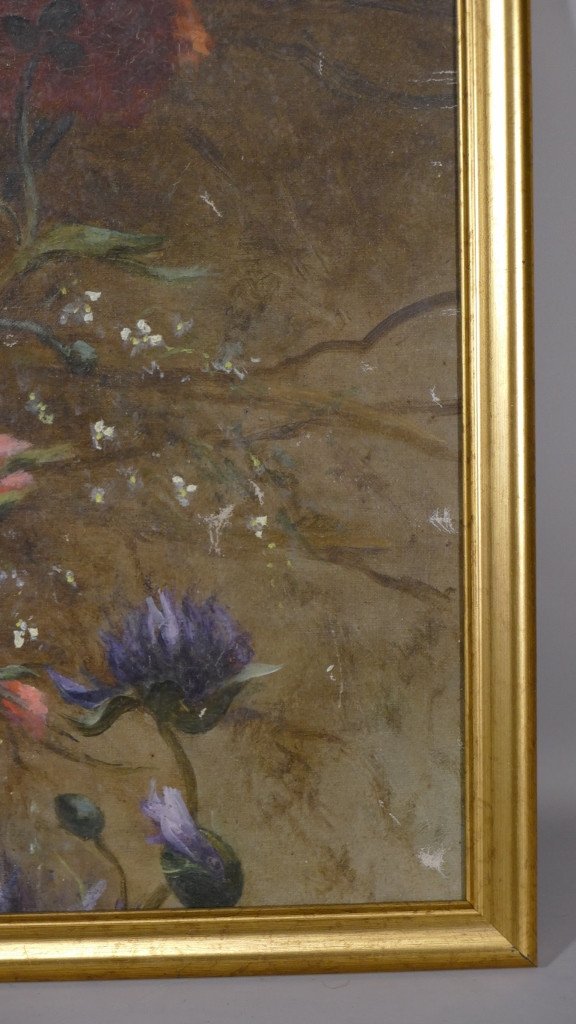 Paire De Toiles Peintes Aux Fleurs, Cartons d'Aubusson, époque XIX ème-photo-2