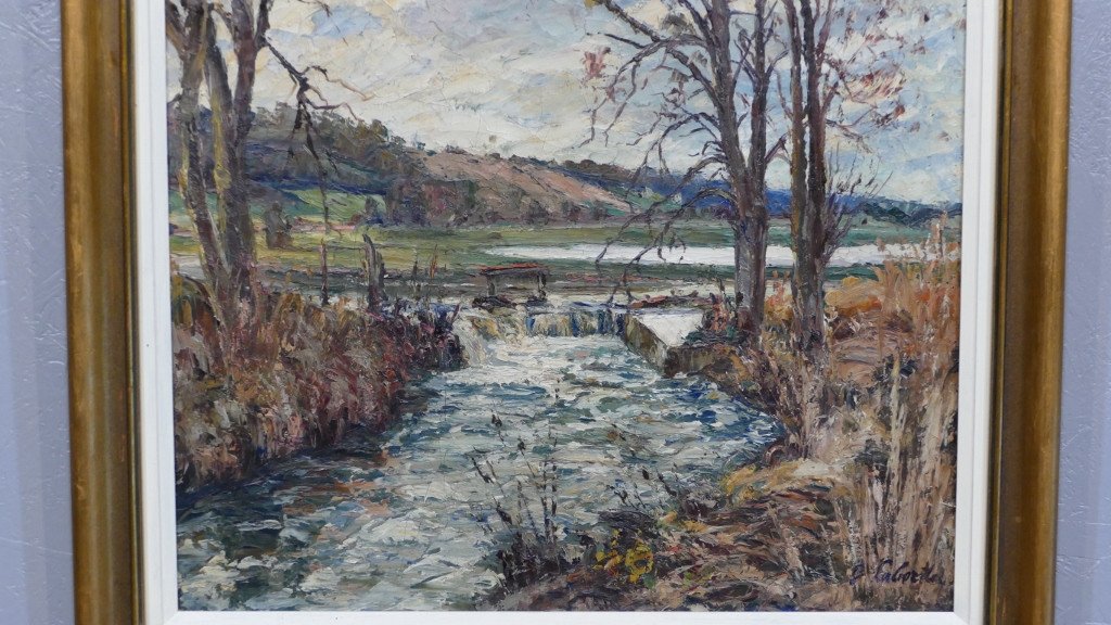 Gaston Laborde, Norman Painter, Oil On Canvas, Lake Landscape -photo-2