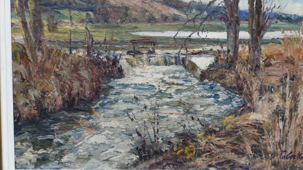 Gaston Laborde, Norman Painter, Oil On Canvas, Lake Landscape -photo-4