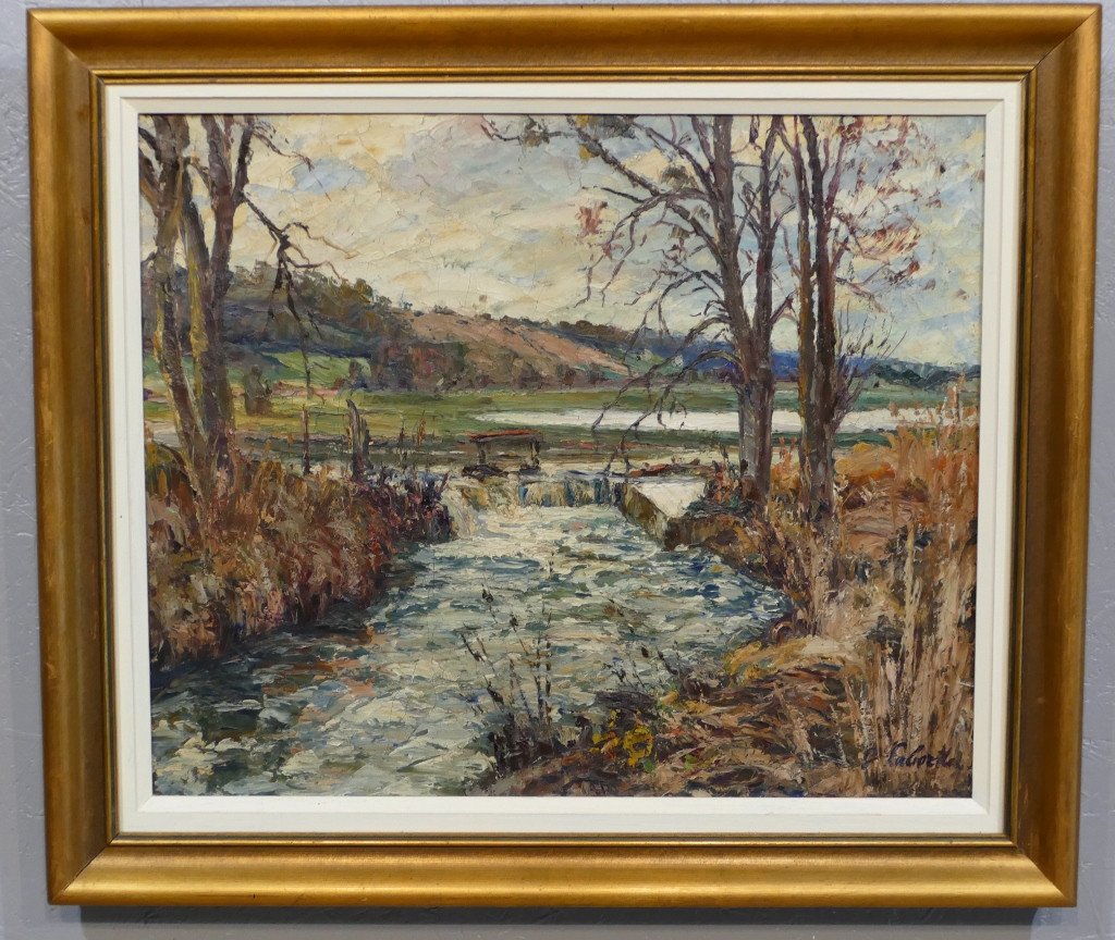 Gaston Laborde, Norman Painter, Oil On Canvas, Lake Landscape 