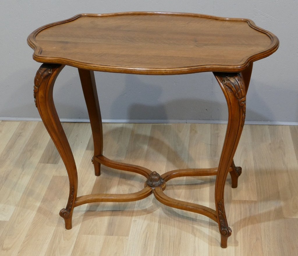 Louis XV Style Middle Table In Walnut With Cabaret Bowl Tray, Early Twentieth