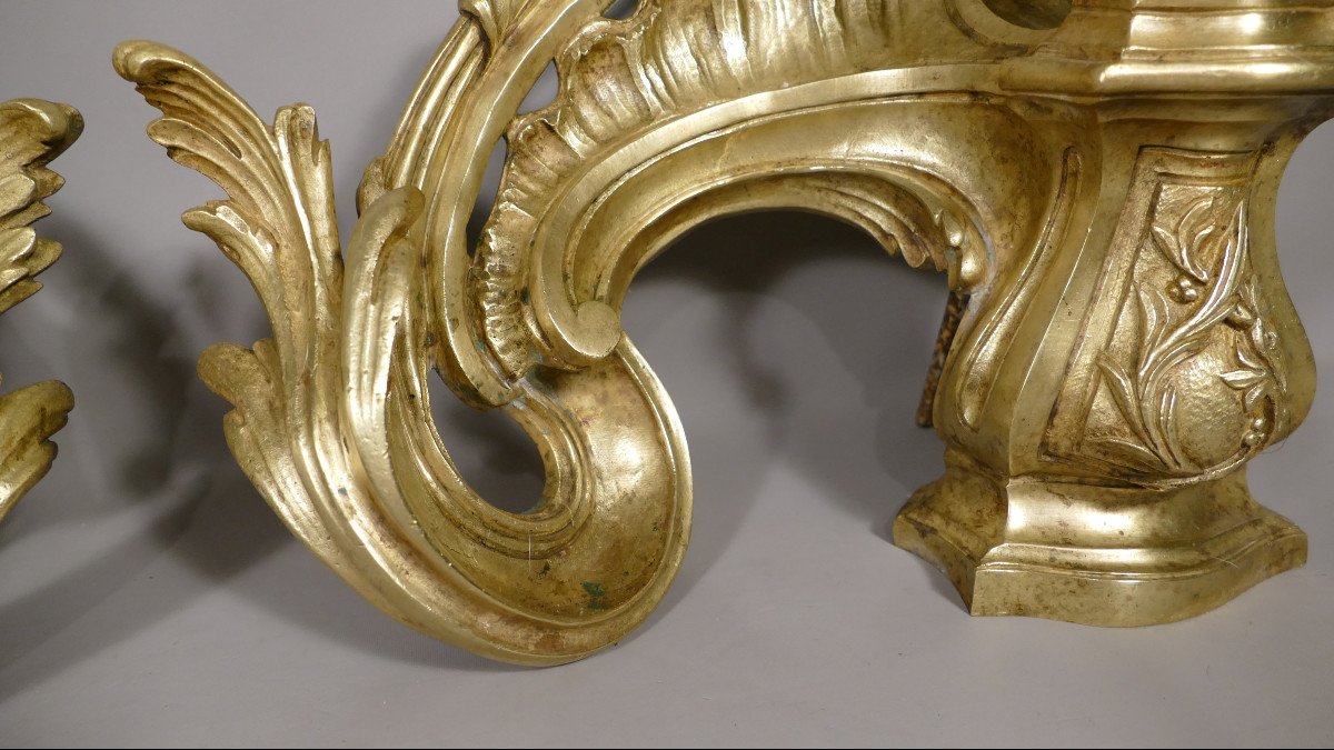 Pair Of Louis XV Andirons In Gilt Bronze With Flowered Urn And Acanthus Leaves, XIXth Time-photo-4