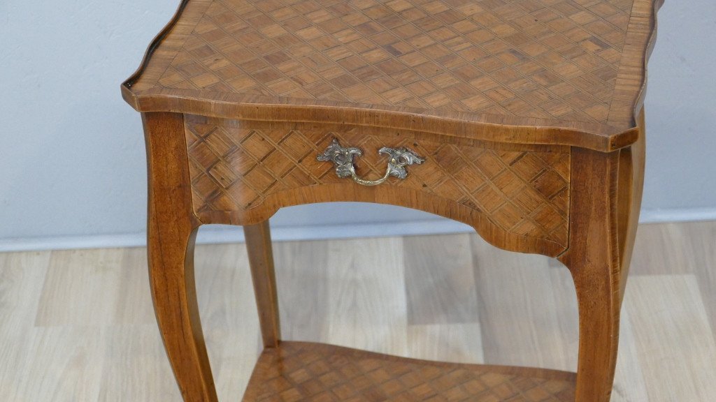 Transition Style Marquetry Living Room Table, Early Twentieth Time-photo-3
