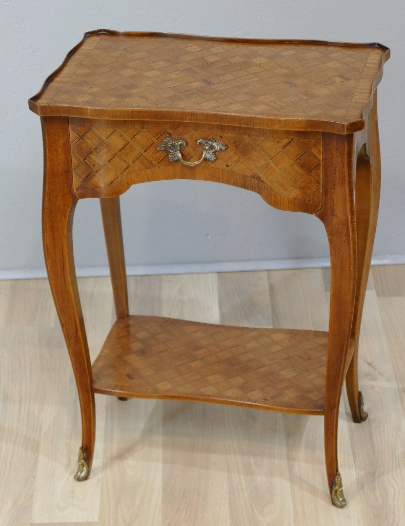 Transition Style Marquetry Living Room Table, Early Twentieth Time