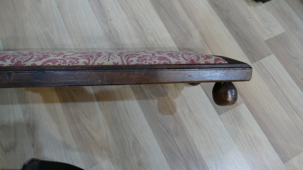 Very Long Footrest In Wood And Fabric, XIXth Time-photo-2