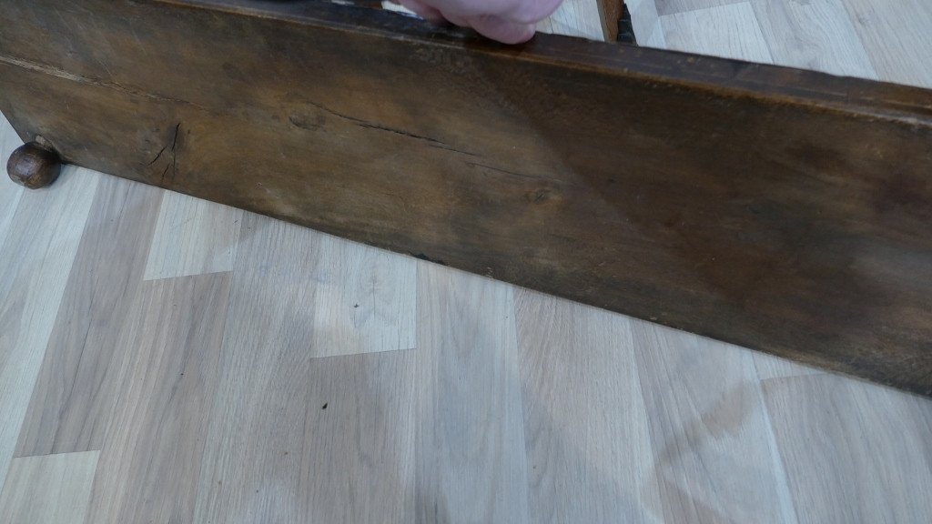 Very Long Footrest In Wood And Fabric, XIXth Time-photo-3