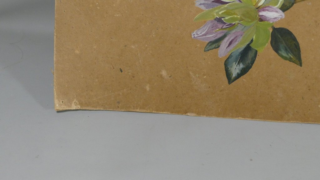 Pair Of Gouaches Painted With Flowers, Signed And Dated 1900-photo-1