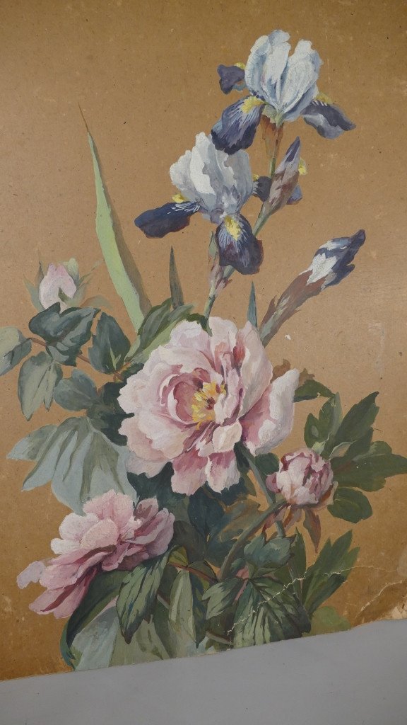 Pair Of Gouaches Painted With Flowers, Signed And Dated 1900-photo-6