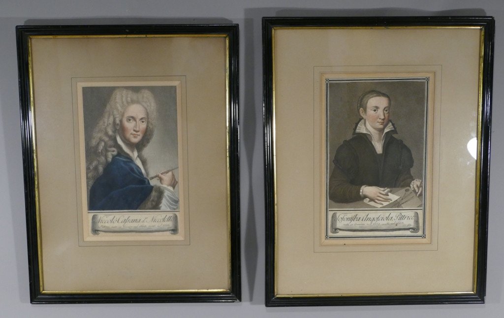Paire De Gravures XVIII ème, Portraits Des Peintres Nicoletto Et Sofonisba Anguissola