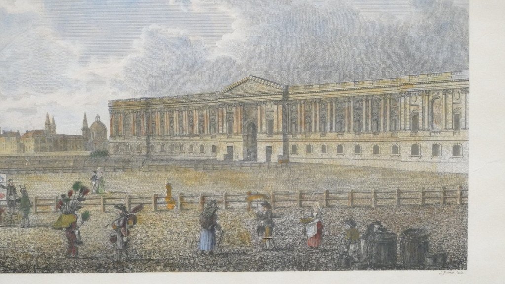 Gravure La Monnaie / Façade Du Louvre Par Richard Philipps Datée 1803-photo-1