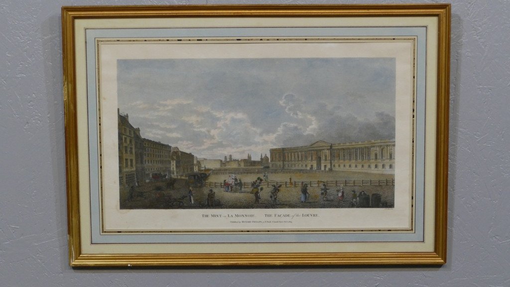 Gravure La Monnaie / Façade Du Louvre Par Richard Philipps Datée 1803