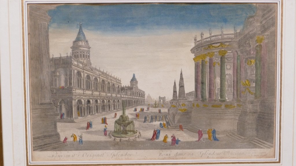 Rome, Palais Impérial, Temple De Vesta, Vue d'Optique Aquarellée, époque XVIII ème Siècle-photo-4