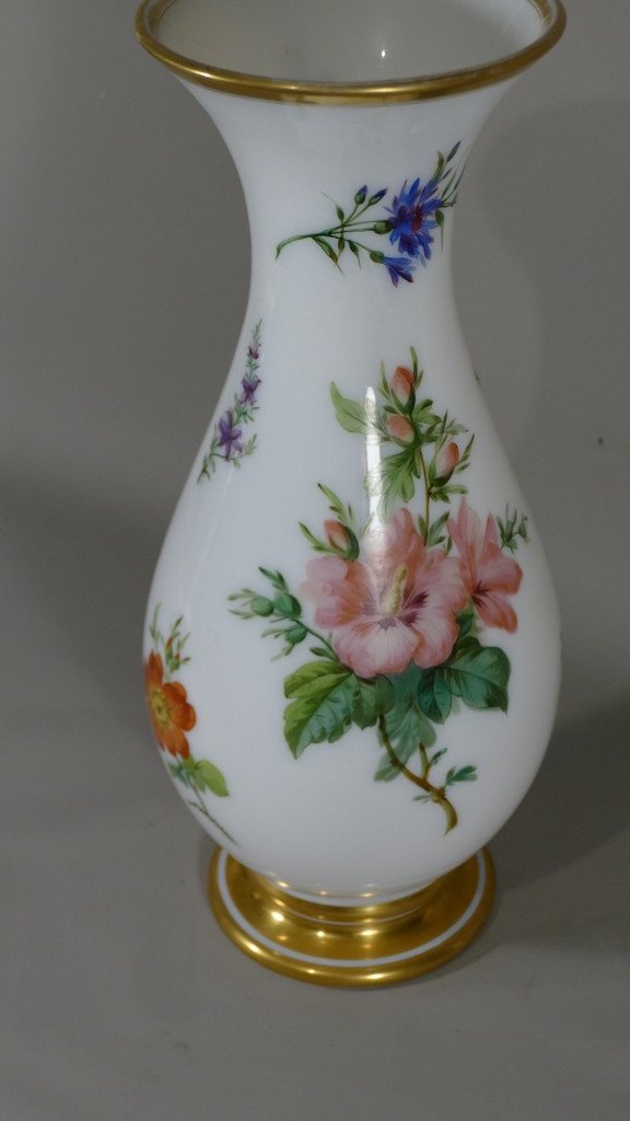 Vase En Opaline De Baccarat Peint à La Main De Fleurs, Jean François Robert, Vers 1840-photo-1