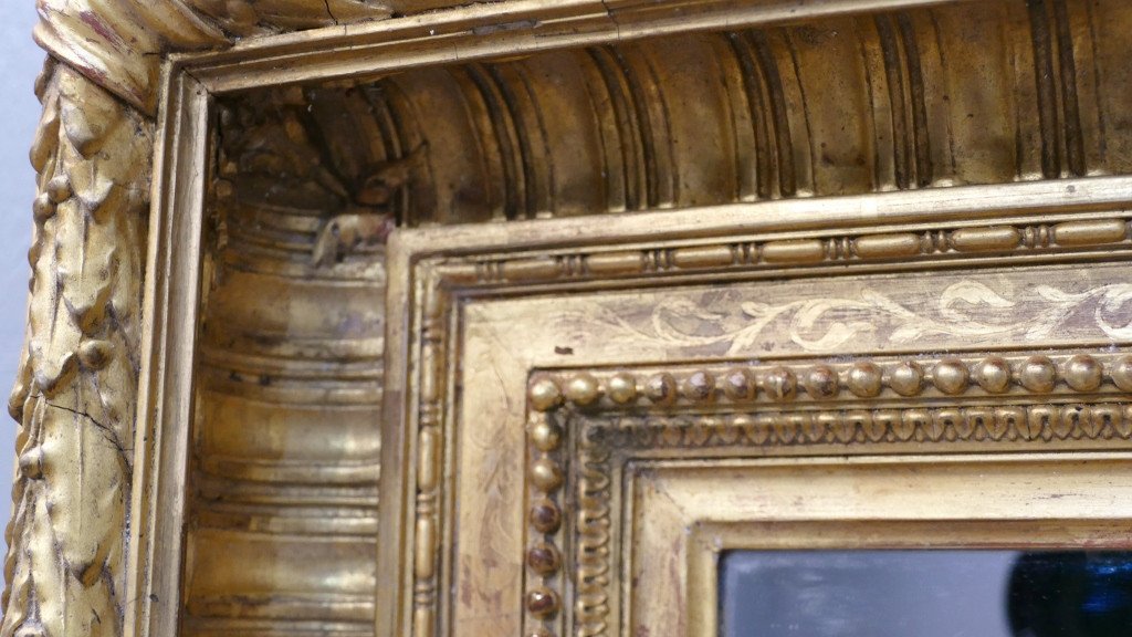 Mirror Frame In Wood And Gilded Stucco In The Leaf, Napoleon III Period, XIX-photo-5