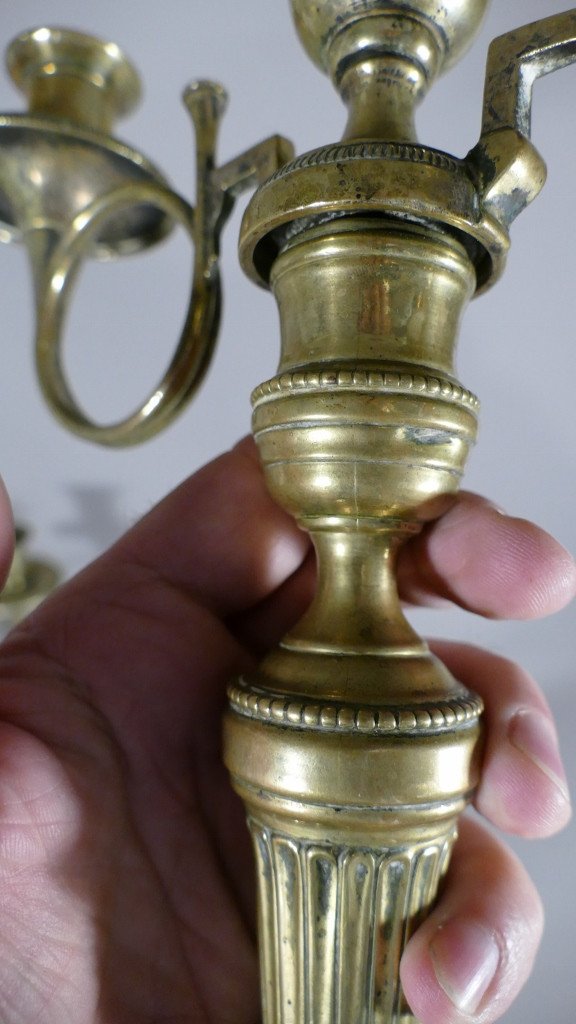 Pair Of Louis XVI Candlesticks Hunting Horns In Bronze, Eighteenth Century-photo-5