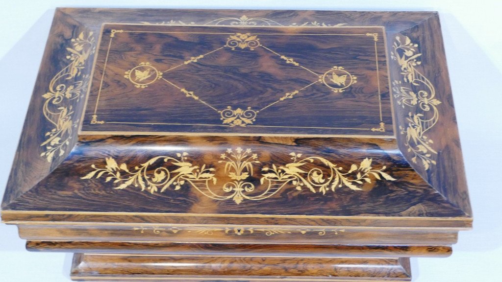 Charles X Wedding Chest In Rosewood And Lemon Tree, Tomb Shape, XIXth Time-photo-4