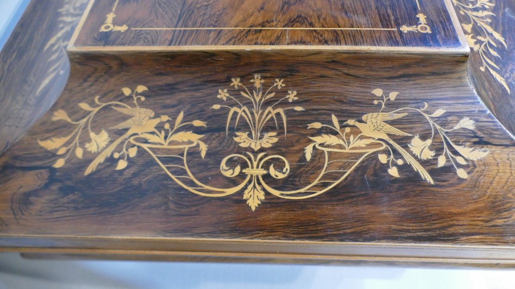 Charles X Wedding Chest In Rosewood And Lemon Tree, Tomb Shape, XIXth Time-photo-1