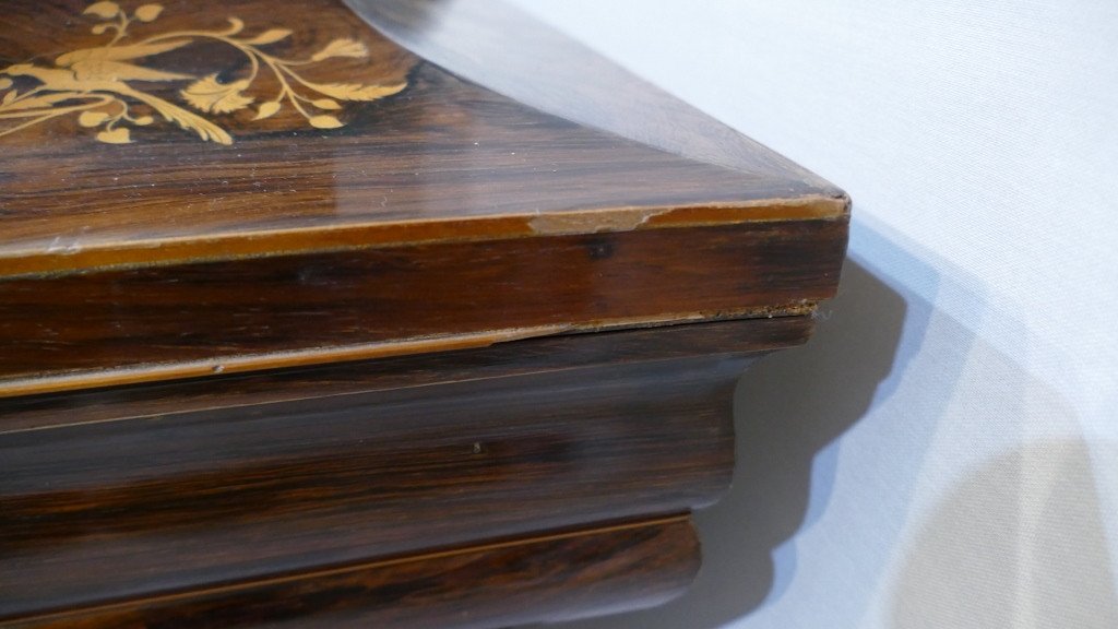 Charles X Wedding Chest In Rosewood And Lemon Tree, Tomb Shape, XIXth Time-photo-5