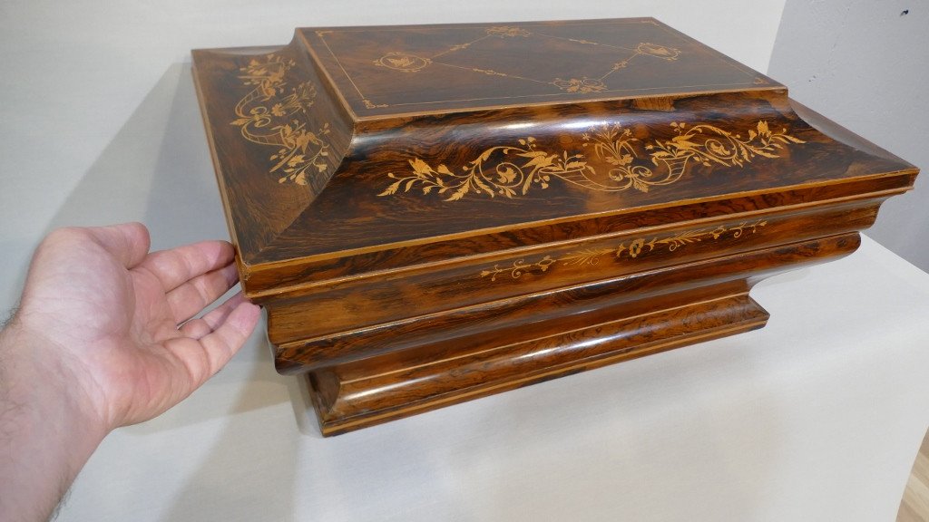 Charles X Wedding Chest In Rosewood And Lemon Tree, Tomb Shape, XIXth Time