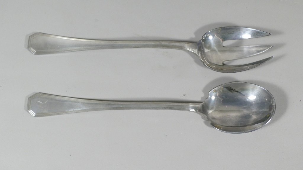 Christofle America, Pair Of Cutlery To Serve The Salad, Luc Lanel, Art Deco-photo-4