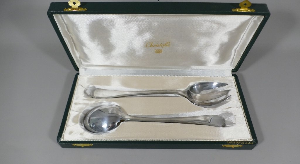 Christofle America, Pair Of Cutlery To Serve The Salad, Luc Lanel, Art Deco