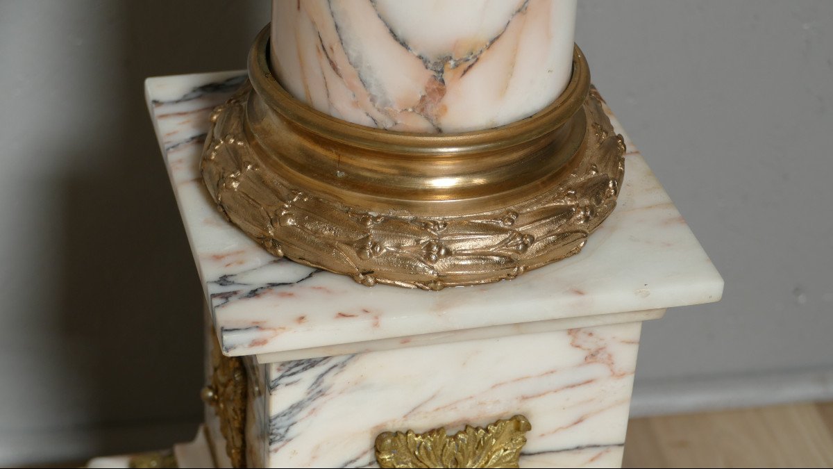 Colonne Napoléon III En Marbre Et Bronze Doré Au Chapiteau Corinthien, XIX ème-photo-2