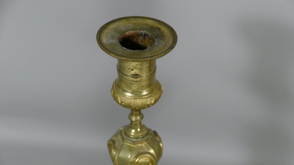 Pair Of Louis XIV Style Candlesticks In Gilt Bronze With Figures Of Roman Emperors, XIX-photo-3