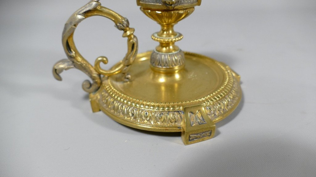 Hand Candle Holder In Gilt And Silver Bronze In The Taste Of Bardebienne, Napoleon III Period-photo-2