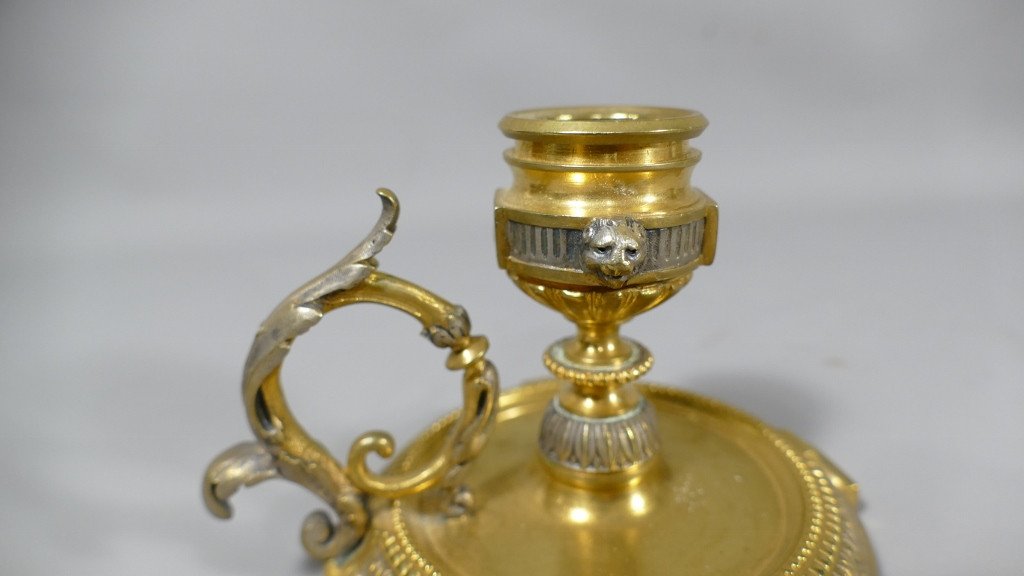 Hand Candle Holder In Gilt And Silver Bronze In The Taste Of Bardebienne, Napoleon III Period-photo-3