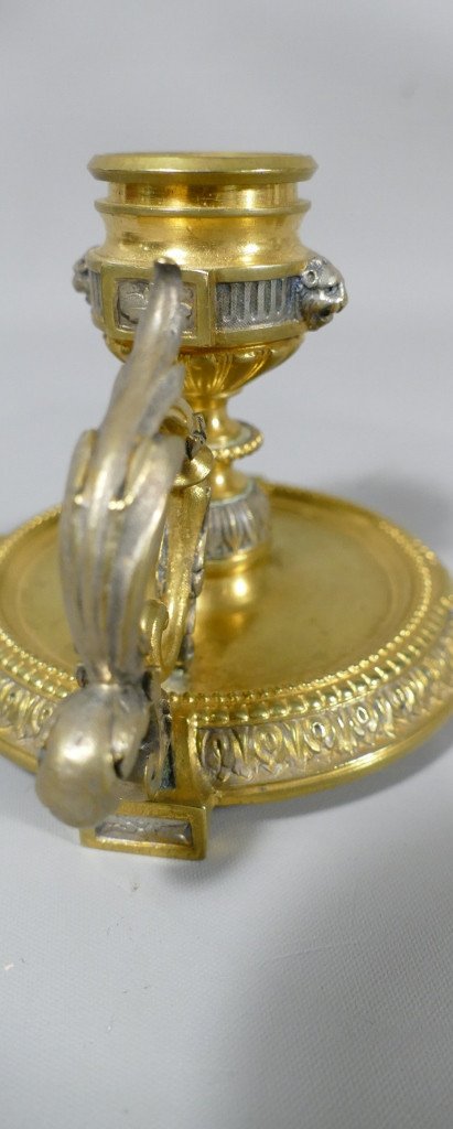 Hand Candle Holder In Gilt And Silver Bronze In The Taste Of Bardebienne, Napoleon III Period-photo-4