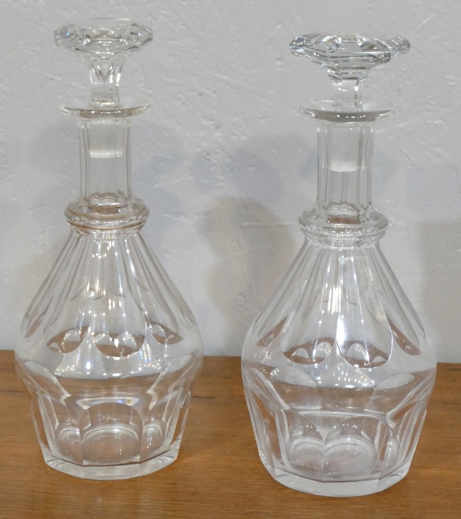 Paire De Carafes En Cristal Taillé à côtes plates, Baccarat, époque XIX ème