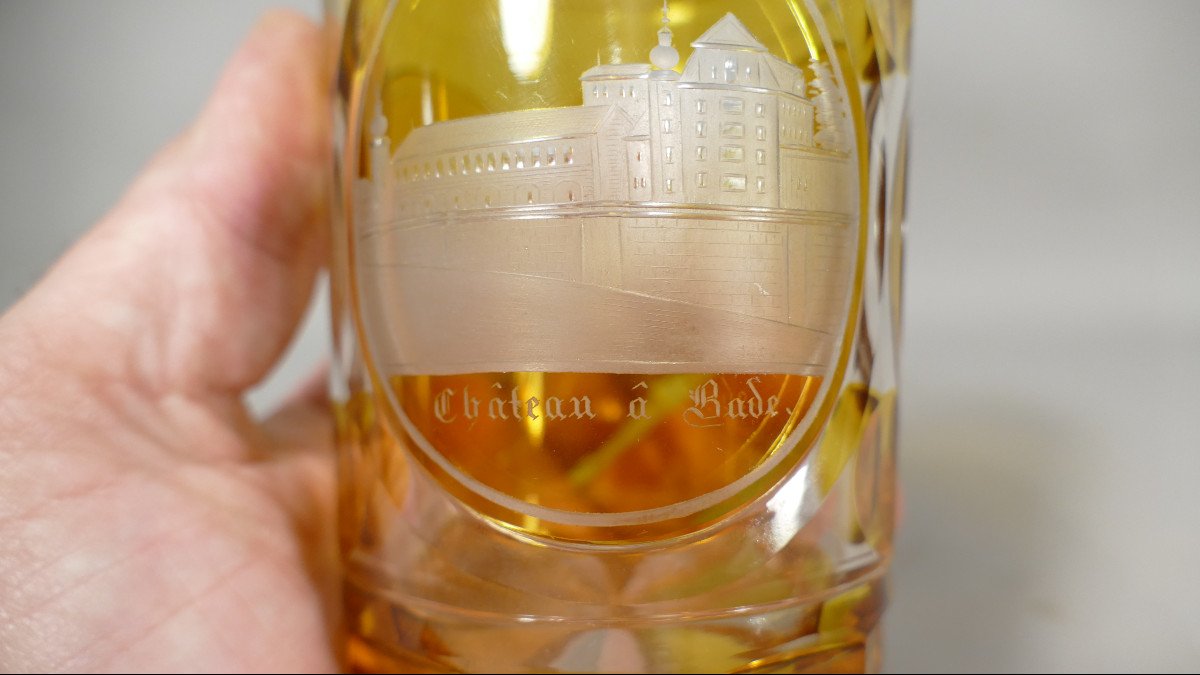 Château De Bade, Gobelet Souvenir XIX ème En Cristal Coloré De Bohême-photo-3