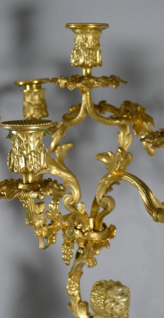 Pair Of Candelabra With Loves In Gilt Bronze And Clodion Marble, Napoleon III Period-photo-4