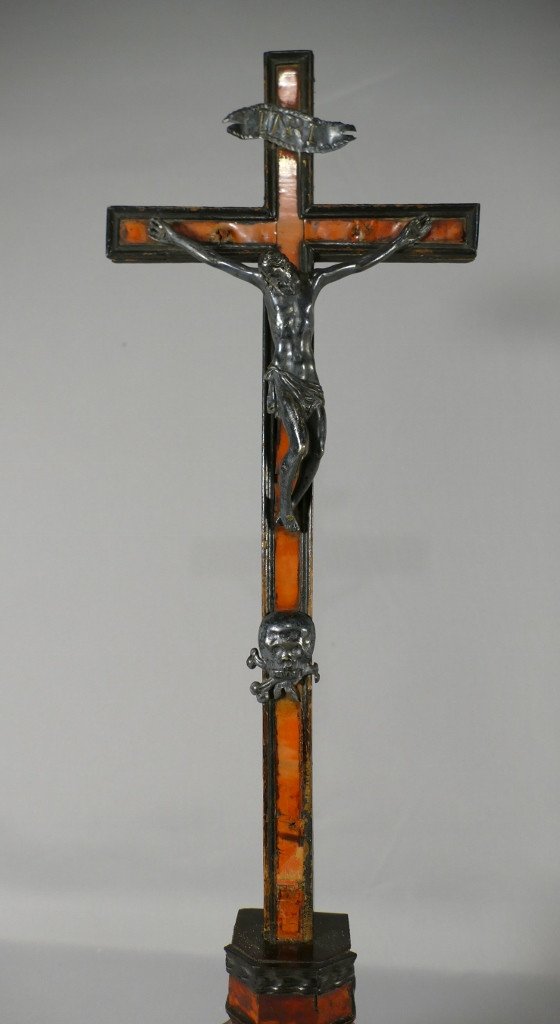 Crucifix Christ En Croix Sur Base écaille De Tortue, époque XVII ème Siècle-photo-3