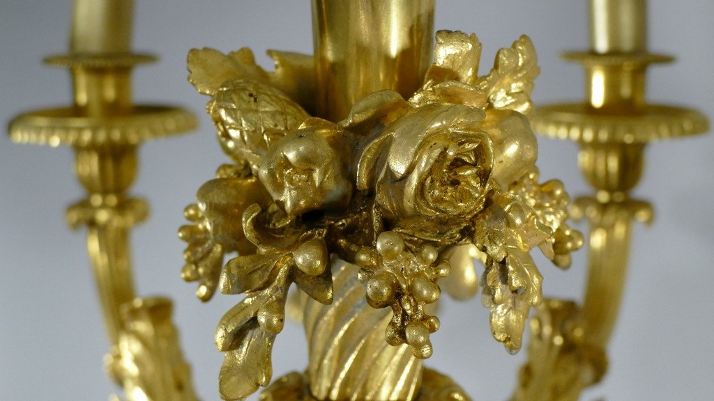 Lustre Louis XVI En Bronze Doré Et Patiné Signé Lescurieux Dans Le Goût De Beurdeley Dasson-photo-3
