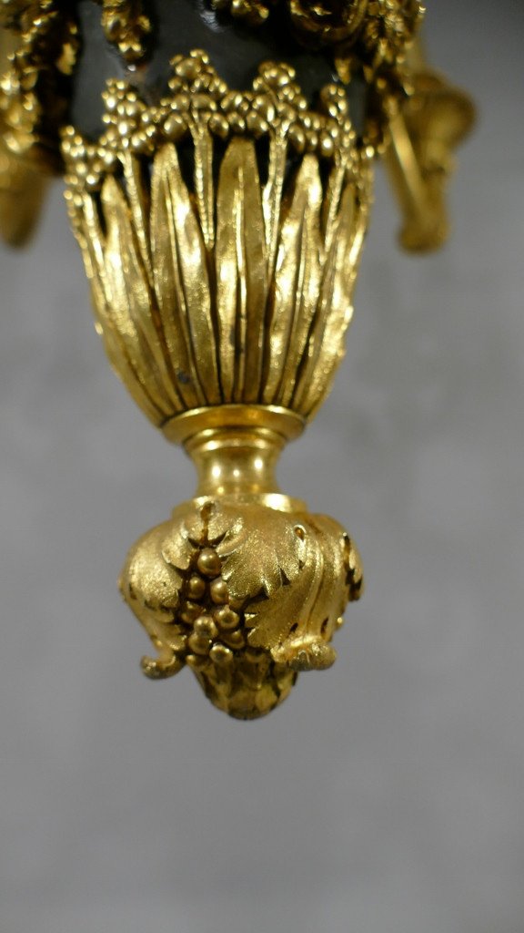 Lustre Louis XVI En Bronze Doré Et Patiné Signé Lescurieux Dans Le Goût De Beurdeley Dasson-photo-6