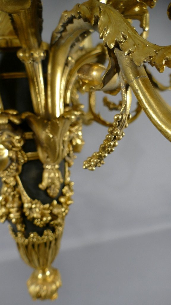 Lustre Louis XVI En Bronze Doré Et Patiné Signé Lescurieux Dans Le Goût De Beurdeley Dasson-photo-8