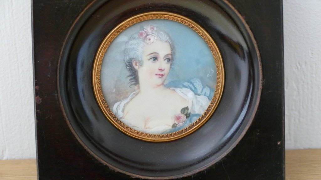 Mme De Pompadour, Miniature On Ivory, Twentieth Time-photo-3