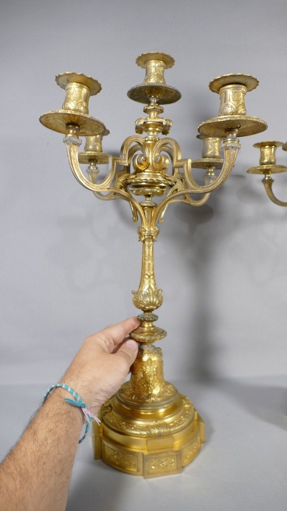 Pair Of Candelabra, Regency Style Candlesticks In Gilt Bronze, XIXth Time-photo-5