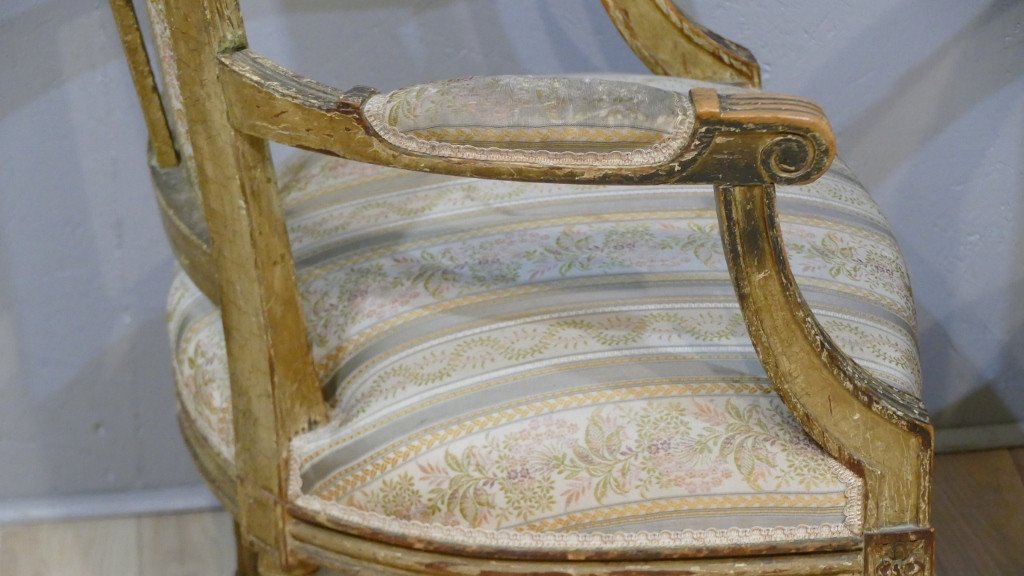Pair Of Louis XVI Armchairs In Cabriolet, Lacquered Wood, XIX-photo-2