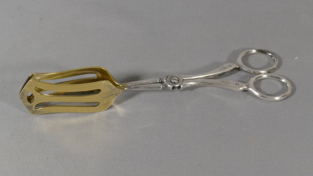 Christofle, Asparagus Tongs In Silver And Golden Metal, XIXth Time